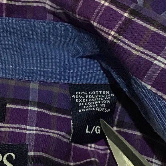 CHAPS Easy Care Purple Plaid Button Up Shirt L - Picture 6 of 7